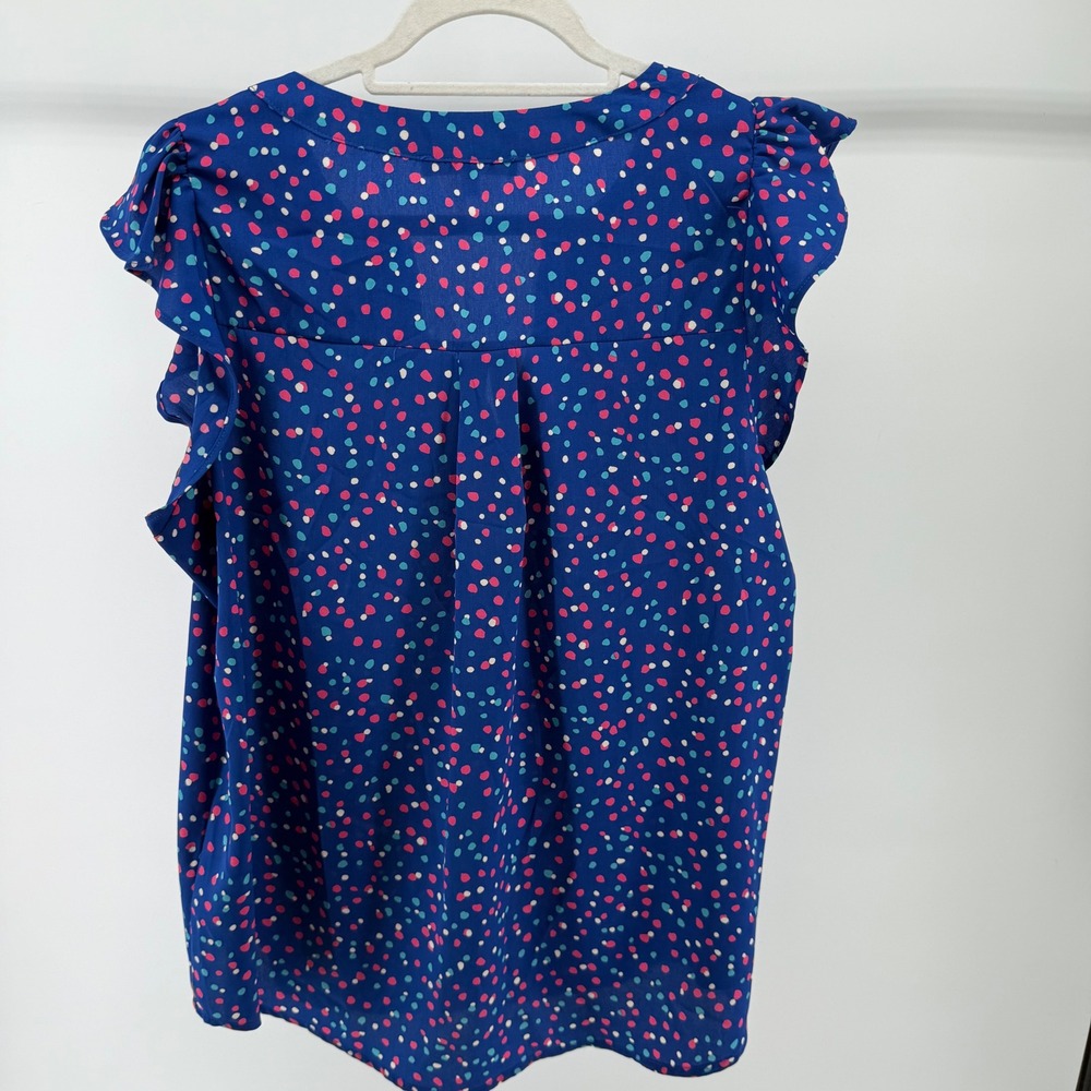Andree by Unit Blue Polka Dot Ruffle Sleeve Top Blouse Women's Size Large - Picture 4 of 8